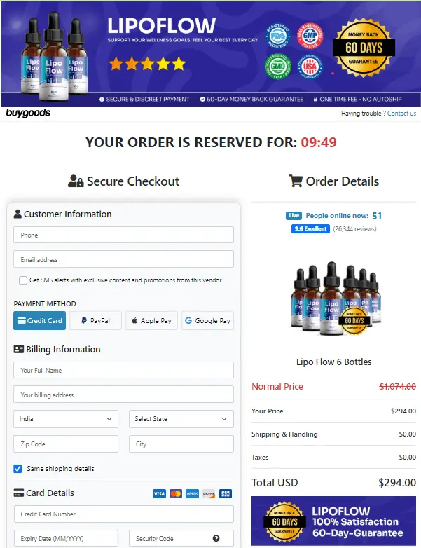 Lipo Flow order page